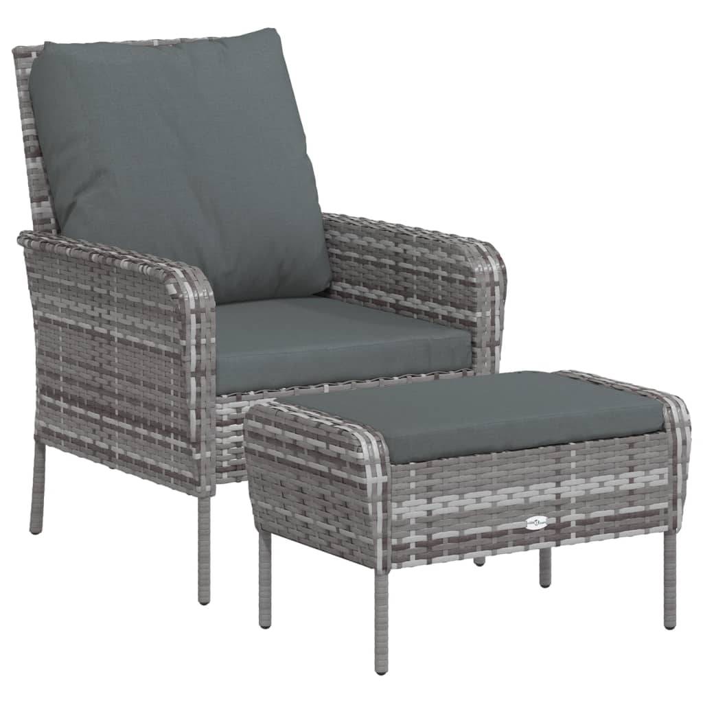 vidaXL Gartenstuhl mit Fußhocker Grau Poly Rattan