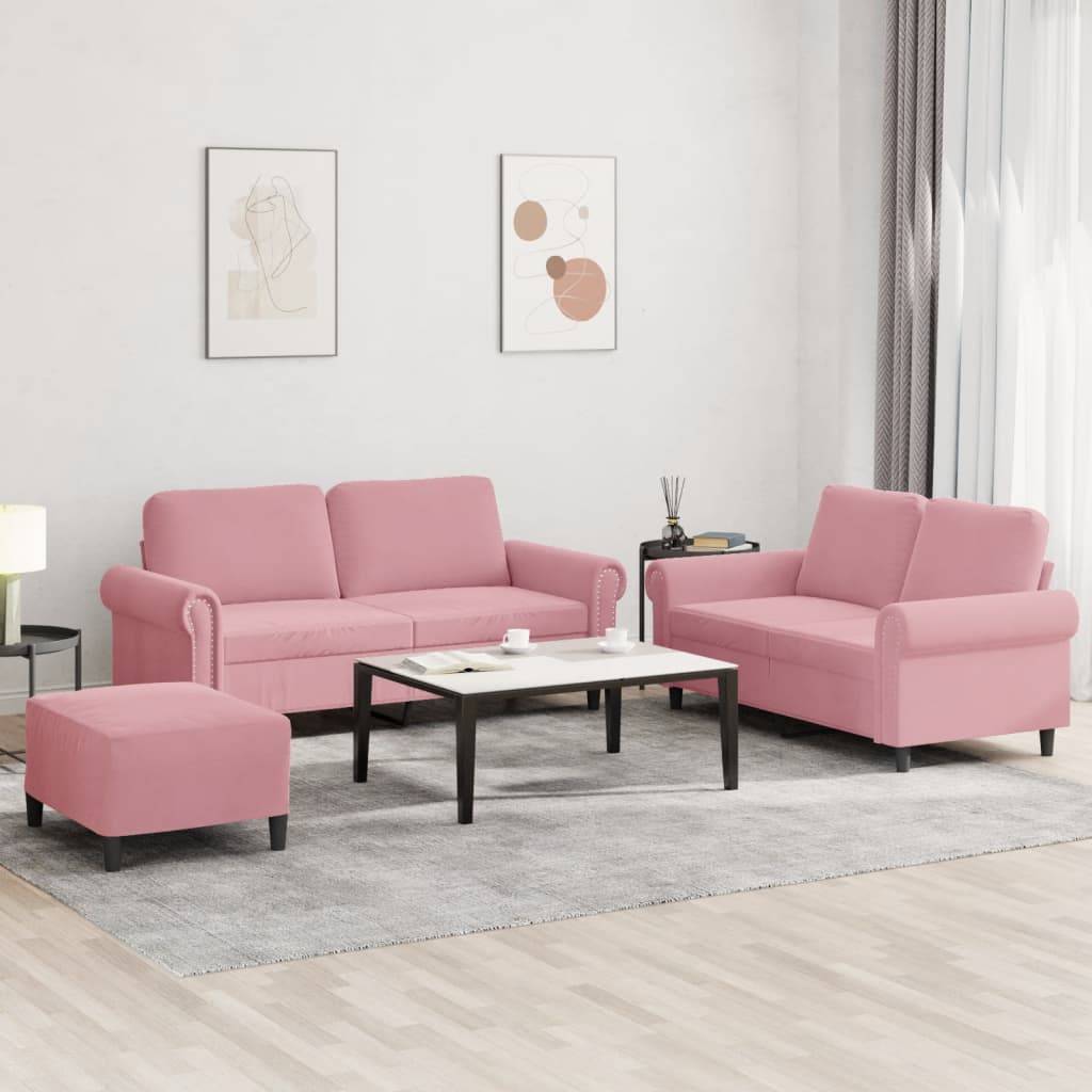 vidaXL 3-tlg. Sofagarnitur mit Kissen Rosa Samt