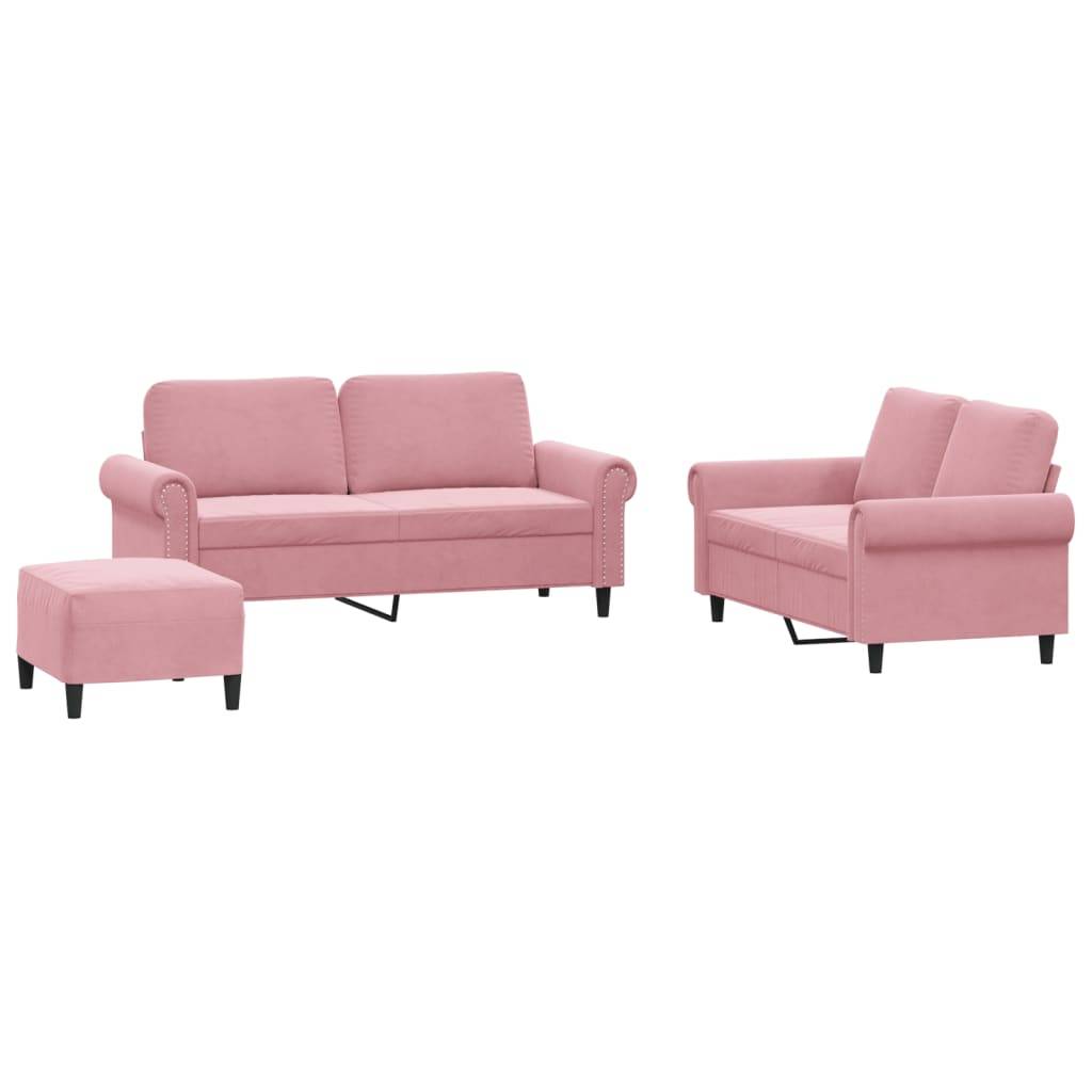 vidaXL 3-tlg. Sofagarnitur mit Kissen Rosa Samt
