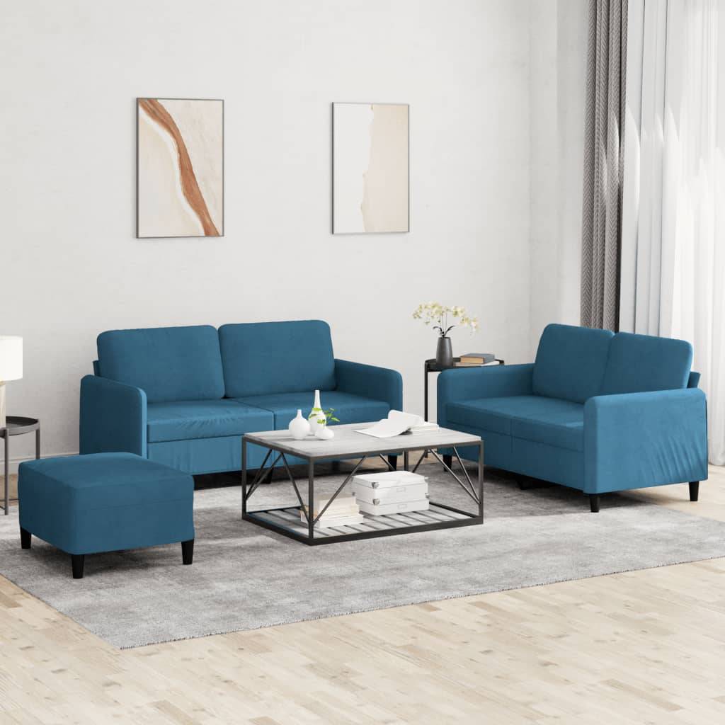 vidaXL 3-tlg. Sofagarnitur Blau Samt
