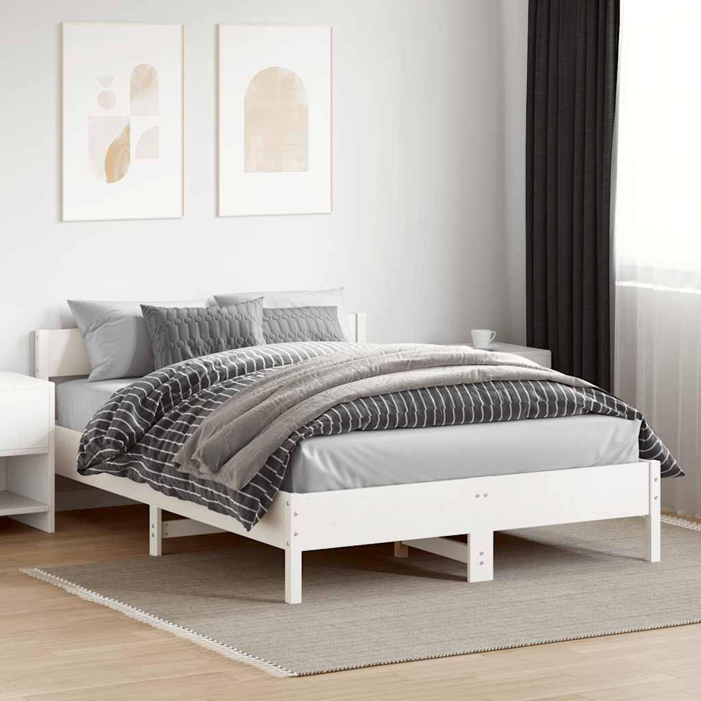 vidaXL Massivholzbett ohne Matratze Weiß 150x200 cm Kiefernholz