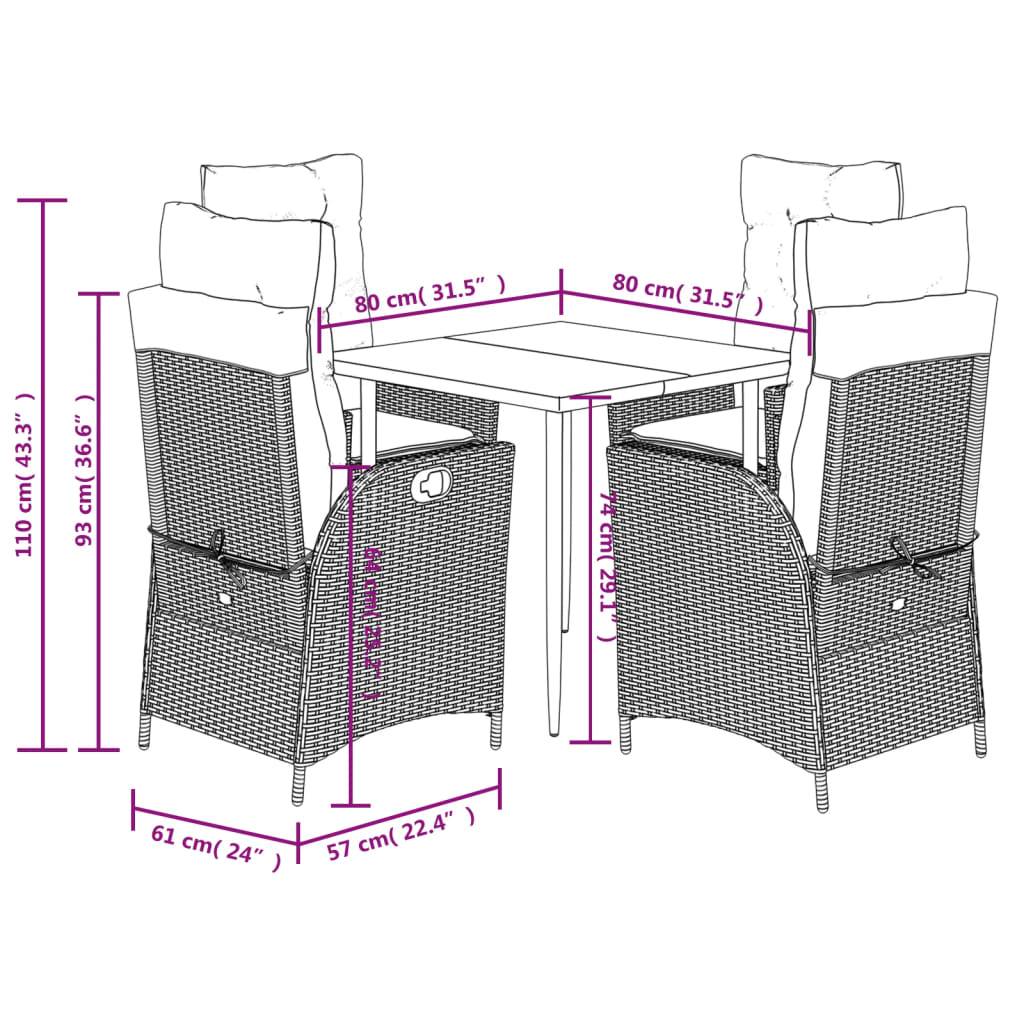vidaXL 5-tlg. Garten-Essgruppe mit Kissen Hellgrau Poly Rattan