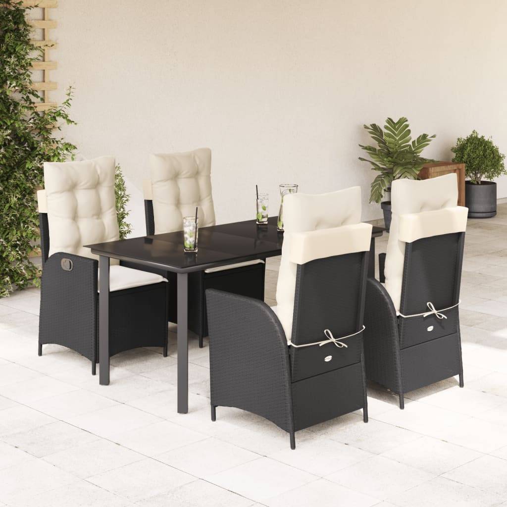 vidaXL 5-tlg. Garten-Essgruppe mit Kissen Schwarz Poly Rattan