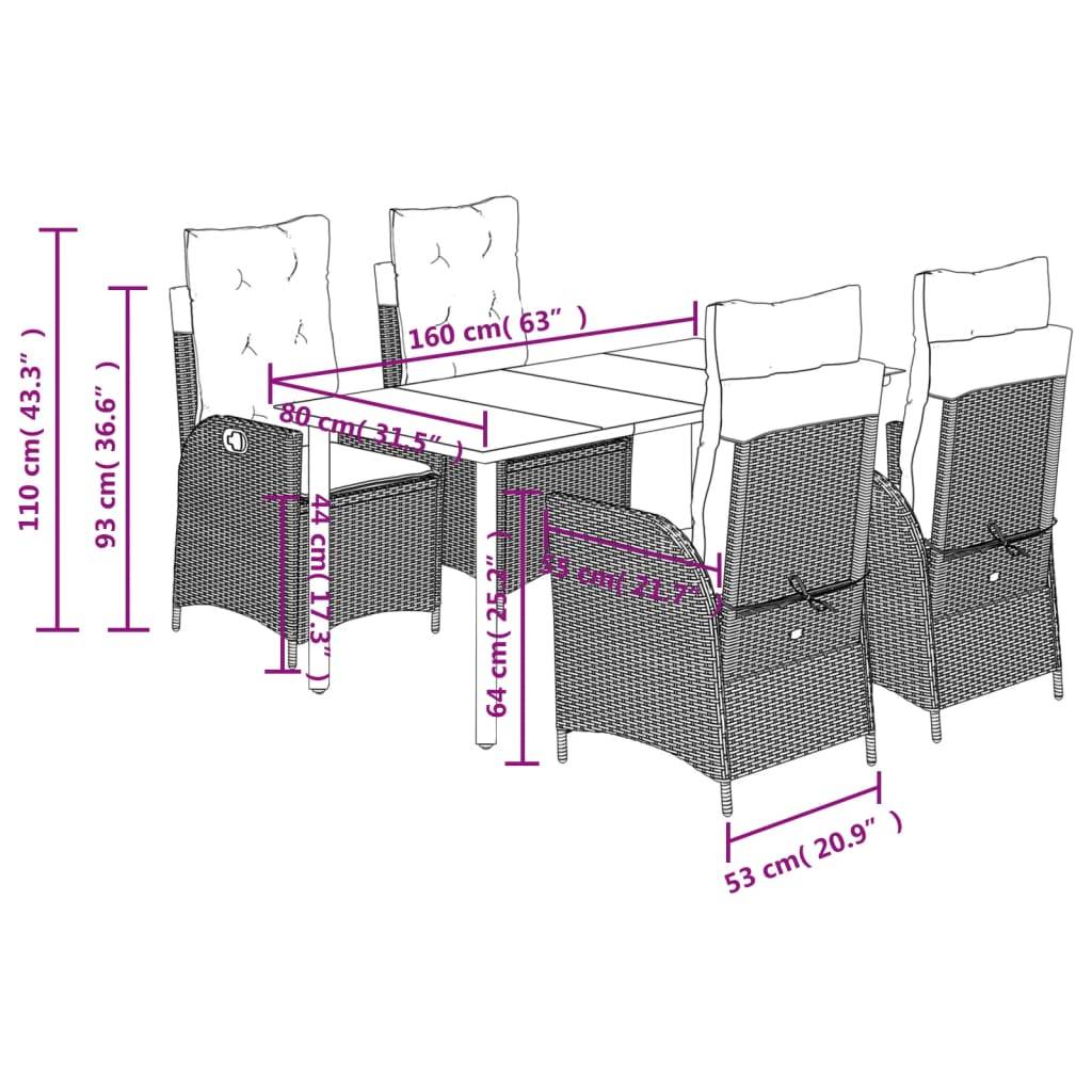 vidaXL 5-tlg. Garten-Essgruppe mit Kissen Braun Poly Rattan