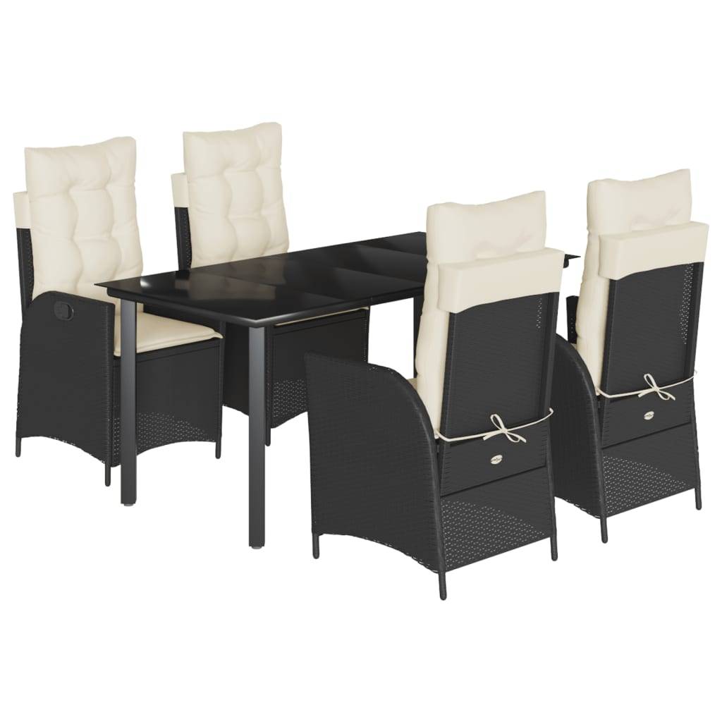 vidaXL 5-tlg. Garten-Essgruppe mit Kissen Schwarz Poly Rattan