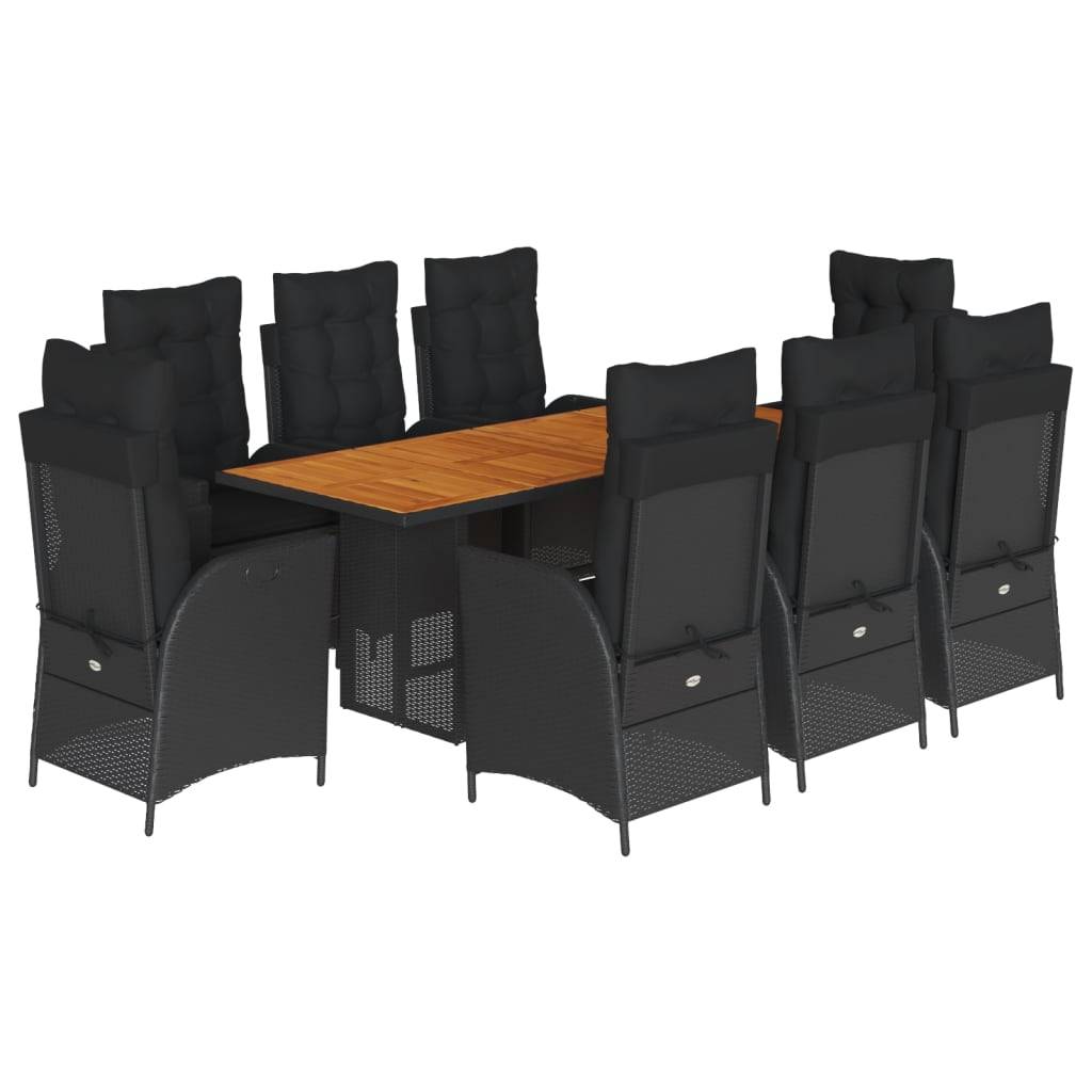 vidaXL 9-tlg. Garten-Essgruppe mit Kissen Schwarz Poly Rattan