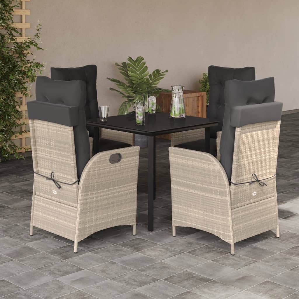 vidaXL 5-tlg. Garten-Essgruppe mit Kissen Hellgrau Poly Rattan