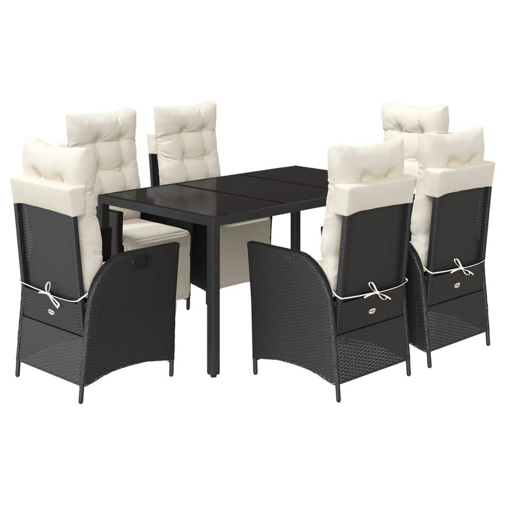 vidaXL 7-tlg. Garten-Essgruppe mit Kissen Schwarz Poly Rattan