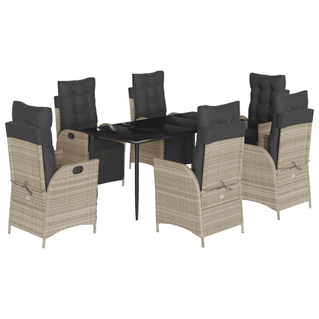 vidaXL 7-tlg. Garten-Essgruppe mit Kissen Hellgrau Poly Rattan