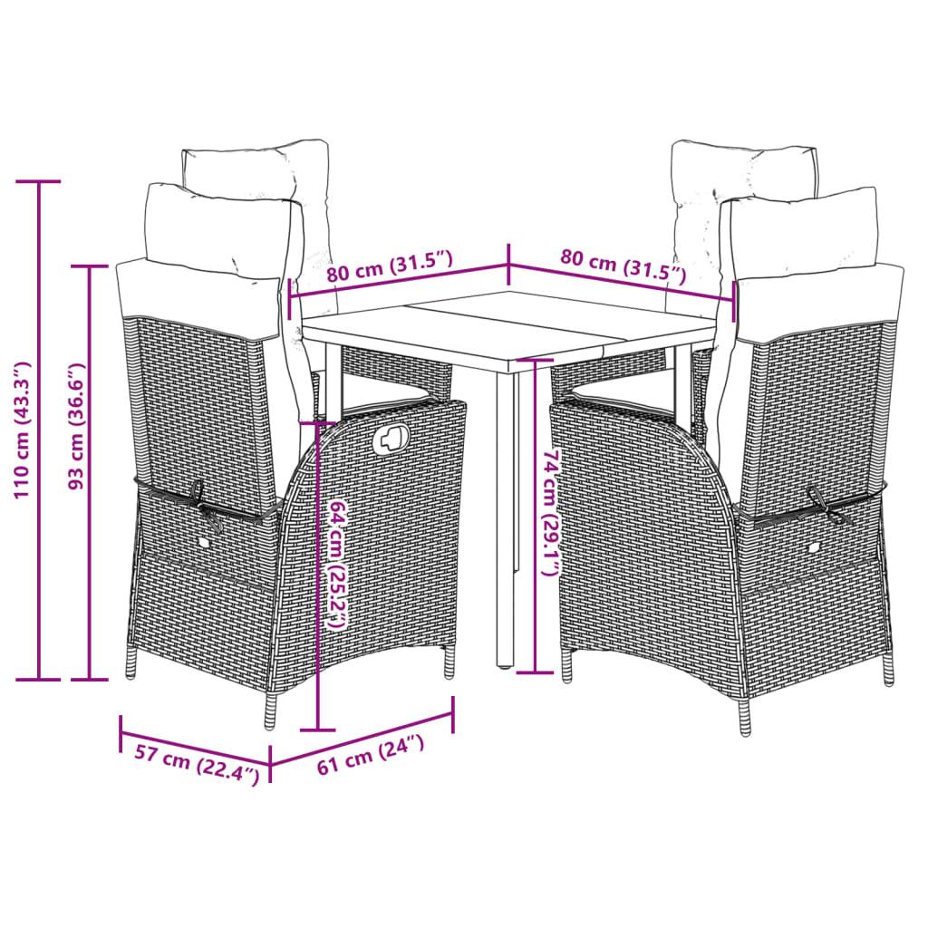 vidaXL 5-tlg. Garten-Essgruppe mit Kissen Hellgrau Poly Rattan
