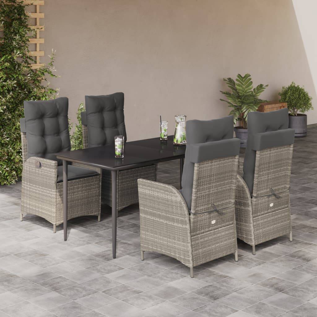 vidaXL 5-tlg. Garten-Essgruppe mit Kissen Hellgrau Poly Rattan
