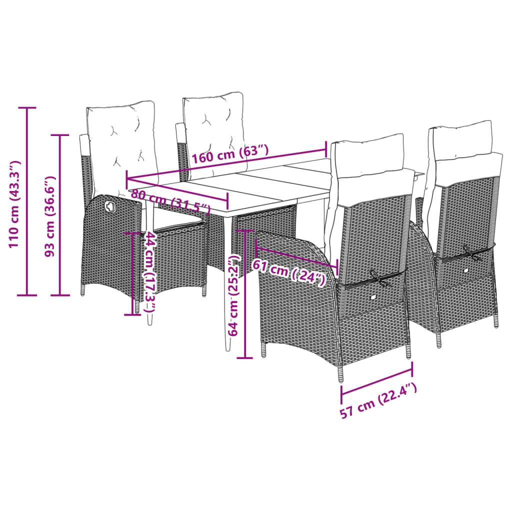 vidaXL 5-tlg. Garten-Essgruppe mit Kissen Hellgrau Poly Rattan