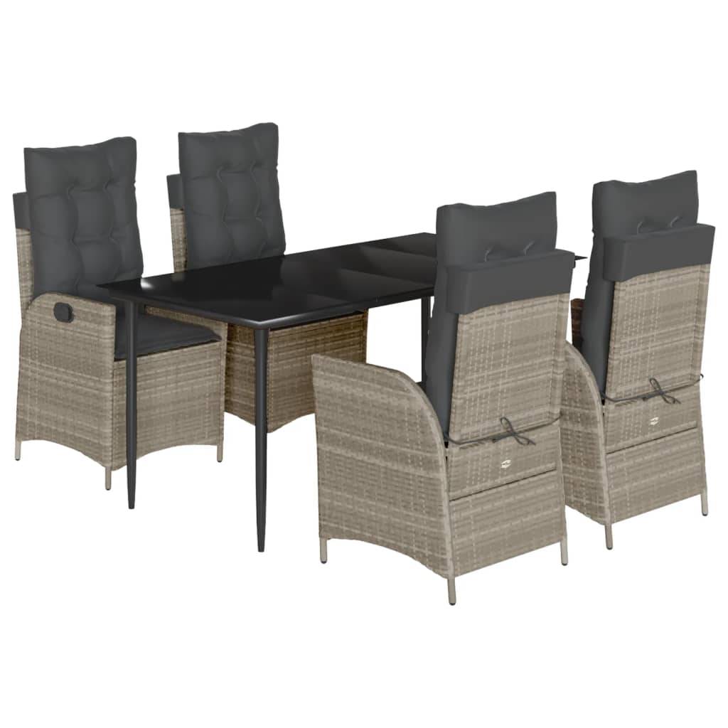 vidaXL 5-tlg. Garten-Essgruppe mit Kissen Hellgrau Poly Rattan