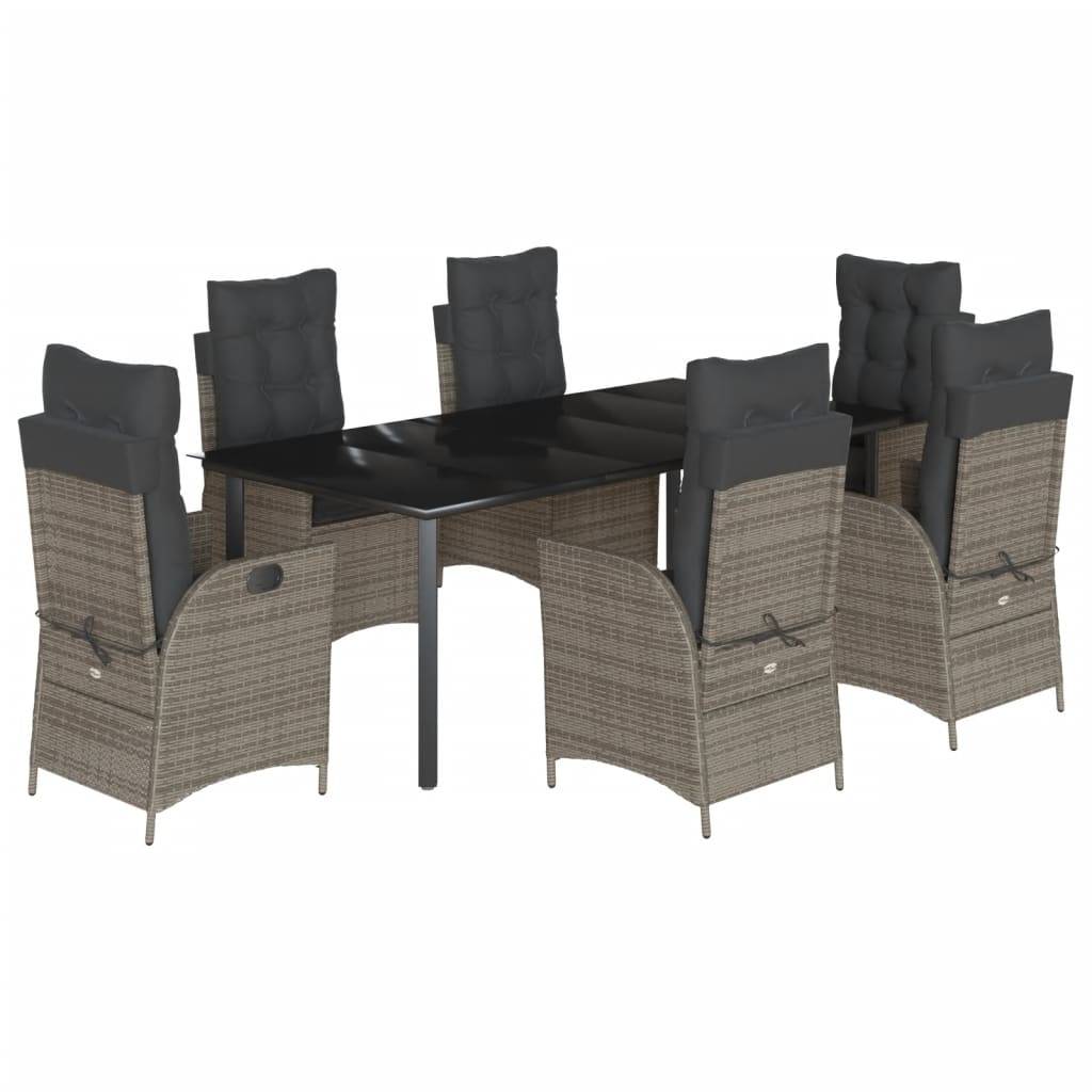 vidaXL 7-tlg. Garten-Essgruppe mit Kissen Grau Poly Rattan