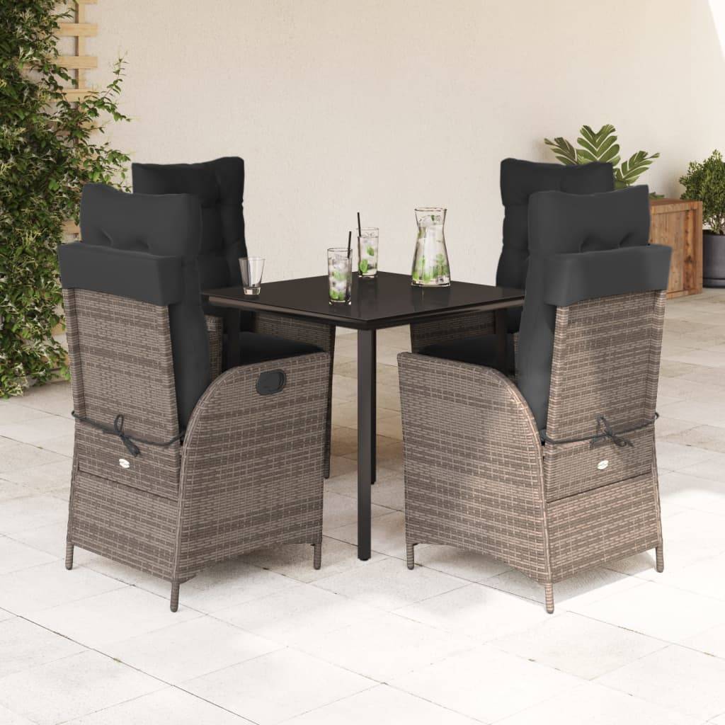 vidaXL 5-tlg. Garten-Essgruppe mit Kissen Grau Poly Rattan