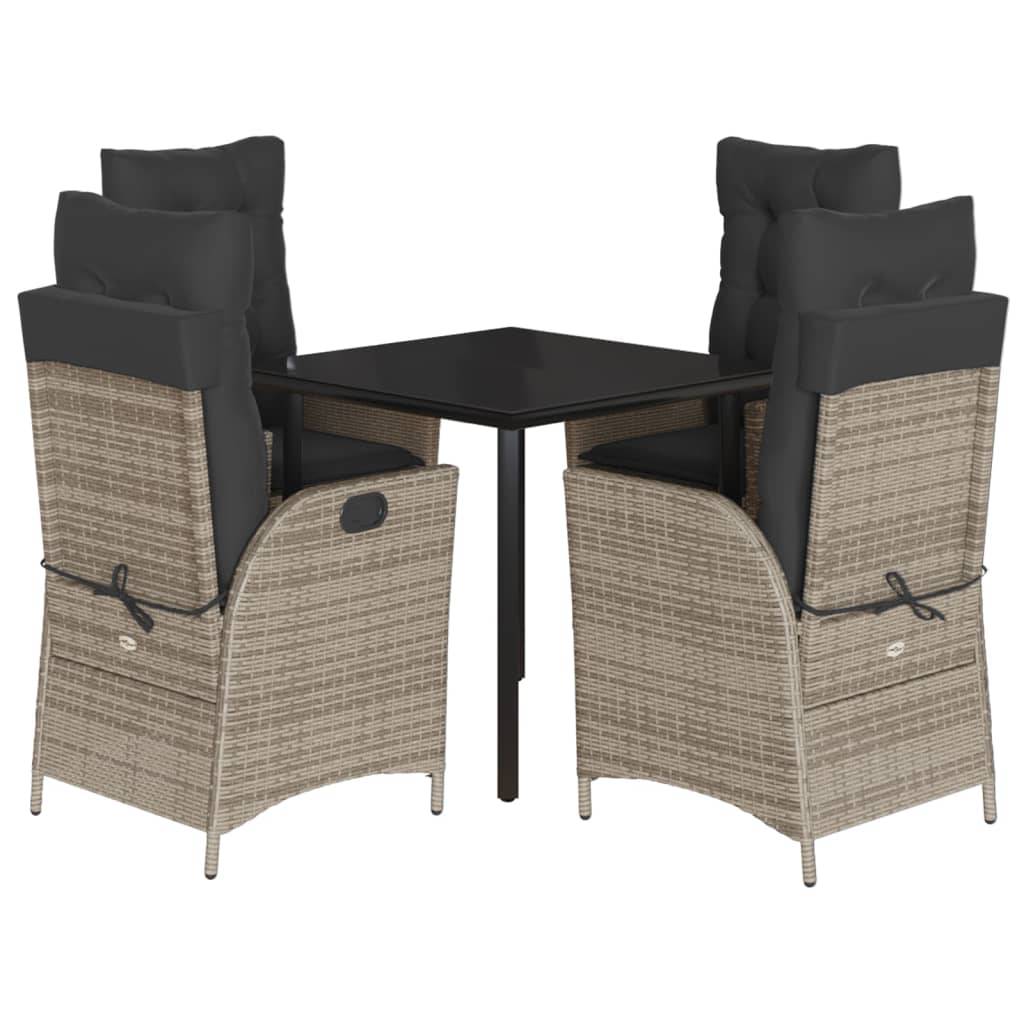 vidaXL 5-tlg. Garten-Essgruppe mit Kissen Grau Poly Rattan