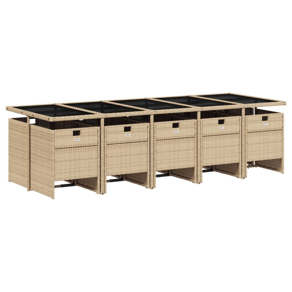 vidaXL 11-tlg. Garten-Essgruppe mit Kissen Beige Poly Rattan