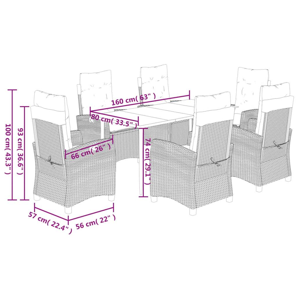 vidaXL 7-tlg. Garten-Essgruppe mit Kissen Grau Poly Rattan