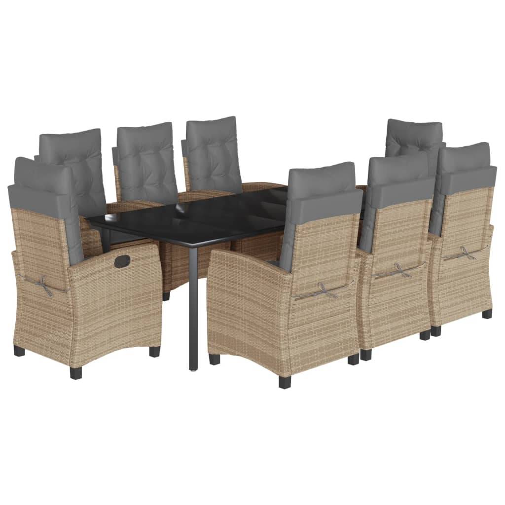 vidaXL 9-tlg. Garten-Essgruppe mit Kissen Beigemischung Poly Rattan
