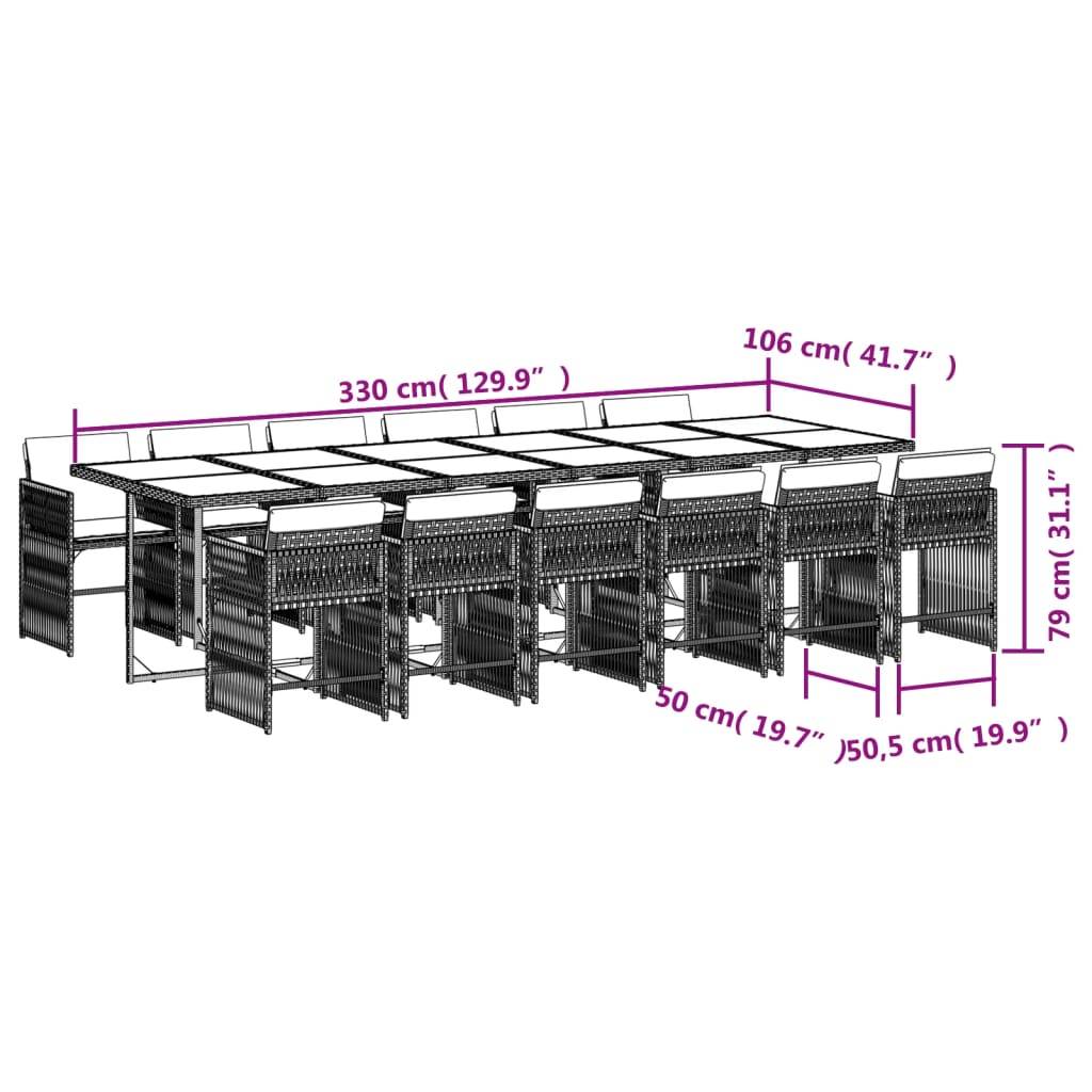 vidaXL 13-tlg. Garten-Essgruppe mit Kissen Schwarz Poly Rattan