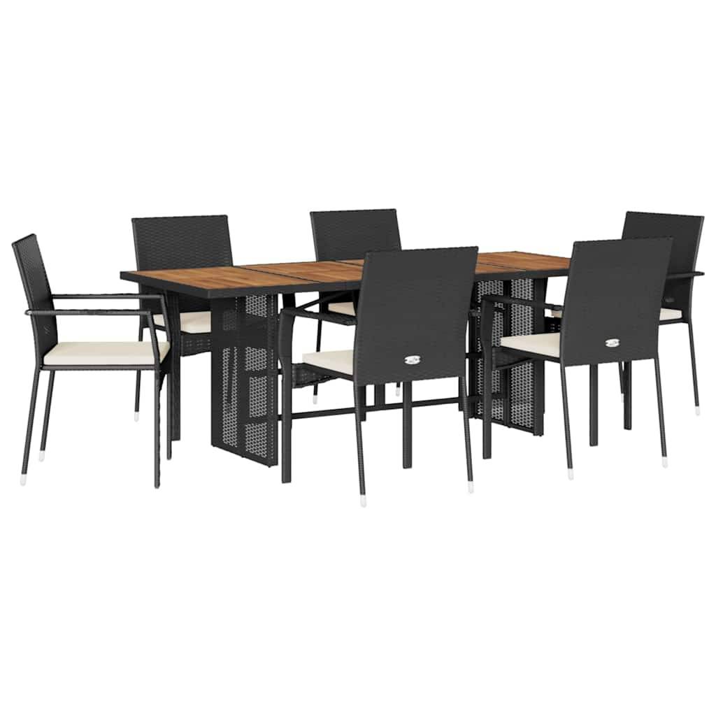 vidaXL 7-tlg. Garten-Essgruppe mit Kissen Schwarz Poly Rattan