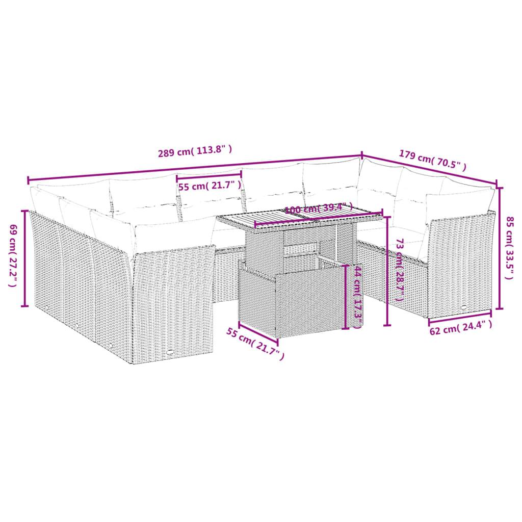 vidaXL 10-tlg. Garten-Sofagarnitur mit Kissen Beige Poly Rattan