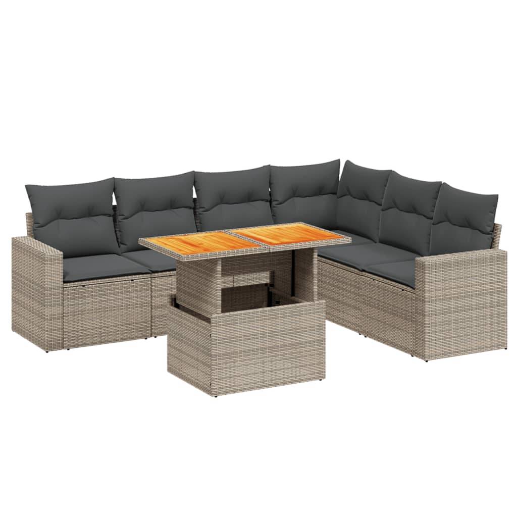 vidaXL 7-tlg. Garten-Sofagarnitur mit Kissen Grau Poly Rattan