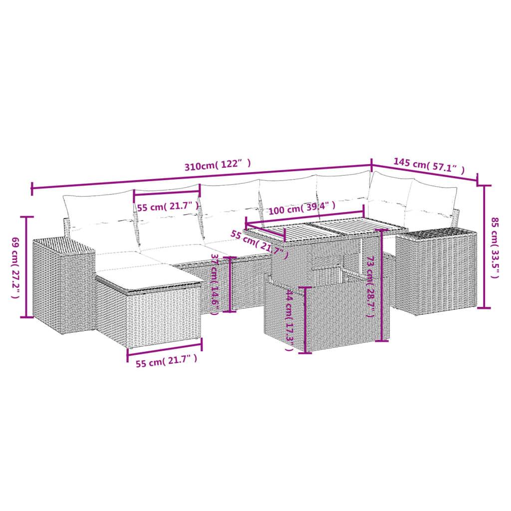 vidaXL 8-tlg. Garten-Sofagarnitur mit Kissen Grau Poly Rattan