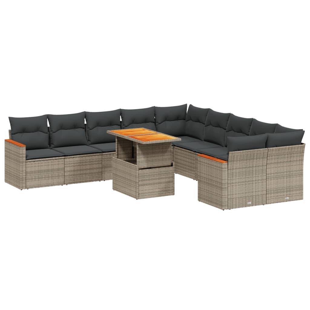 vidaXL 11-tlg. Garten-Sofagarnitur mit Kissen Grau Poly Rattan