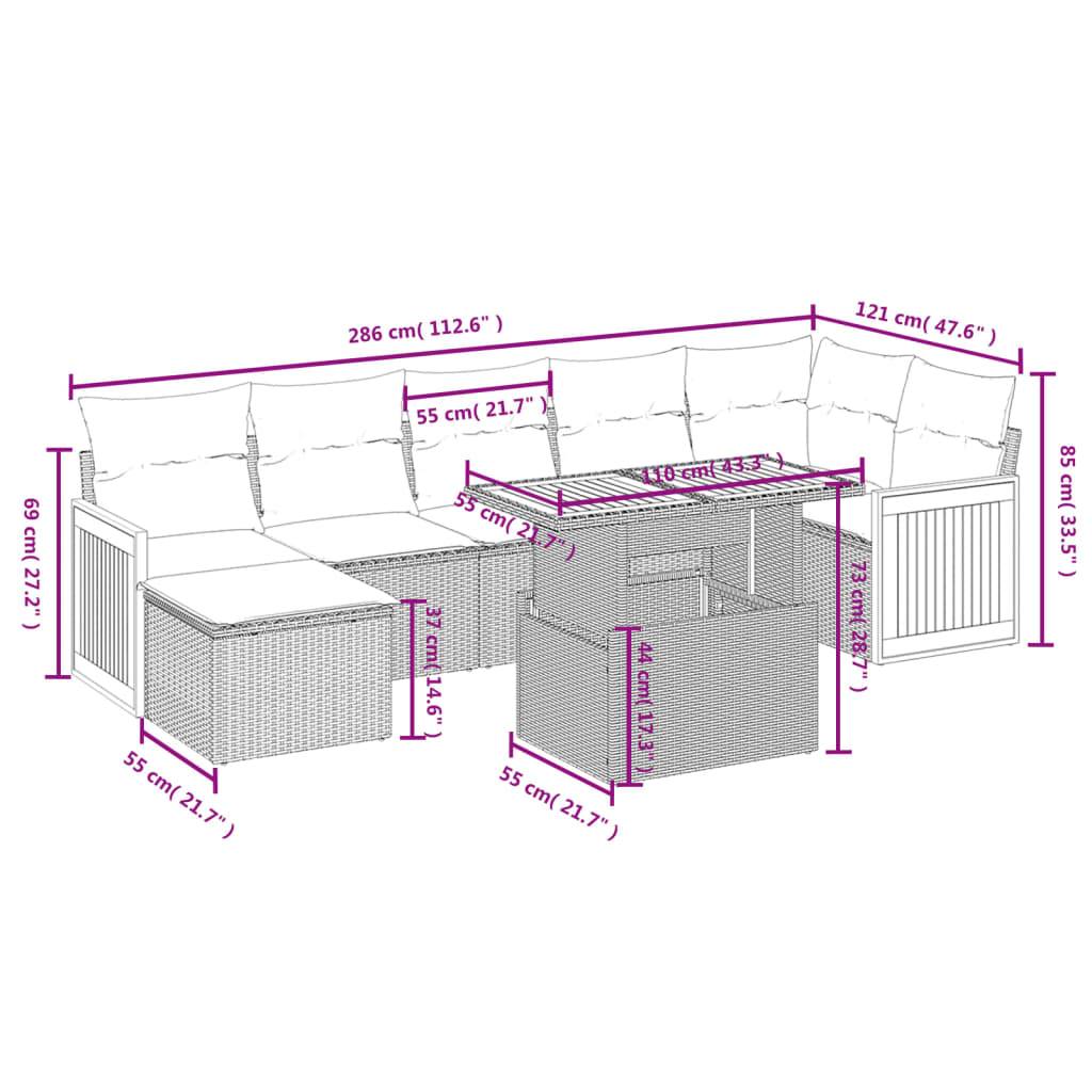 vidaXL 8-tlg. Garten-Sofagarnitur mit Kissen Schwarz Poly Rattan