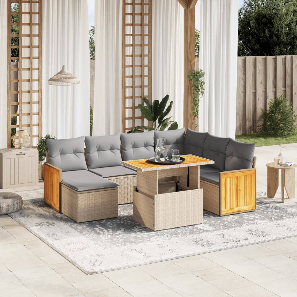 vidaXL 8-tlg. Garten-Sofagarnitur mit Kissen Beige Poly Rattan