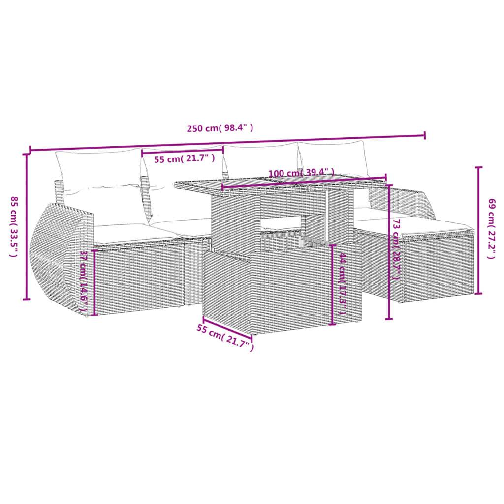 vidaXL 6-tlg. Garten-Sofagarnitur mit Kissen Grau Poly Rattan