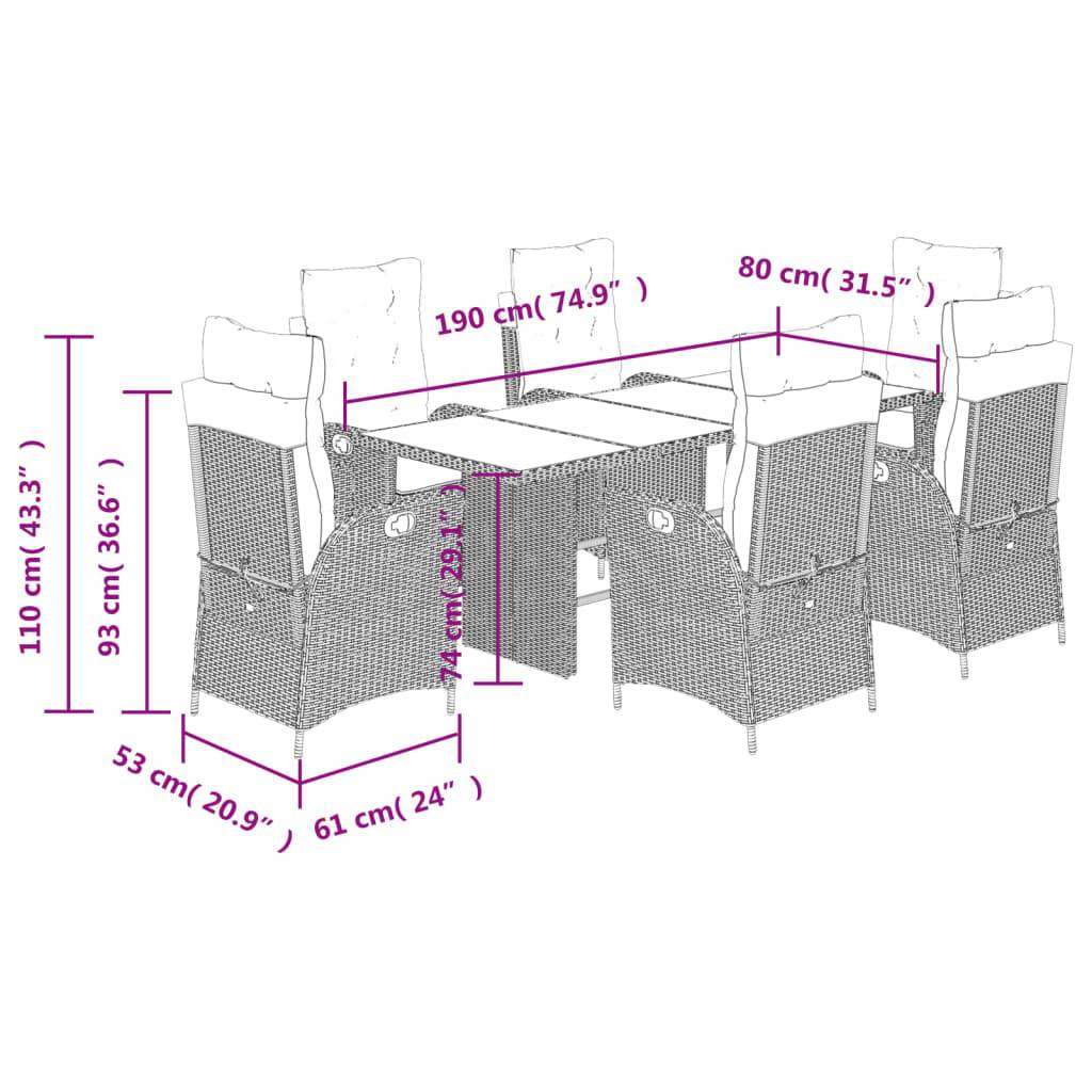 vidaXL 7-tlg. Garten-Essgruppe mit Kissen Grau Poly Rattan
