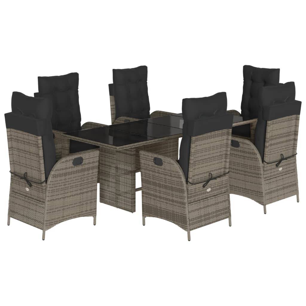 vidaXL 7-tlg. Garten-Essgruppe mit Kissen Grau Poly Rattan