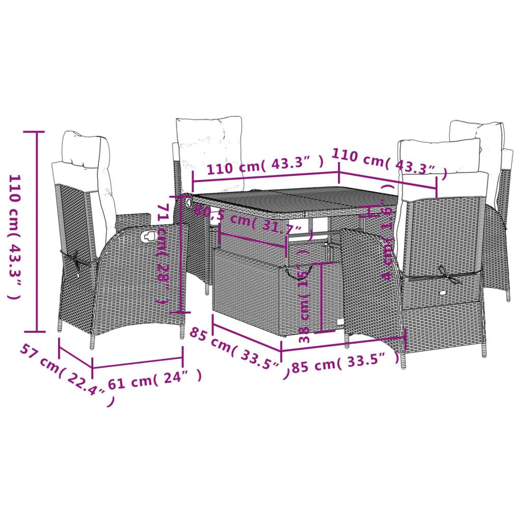 vidaXL 5-tlg. Garten-Essgruppe mit Kissen Schwarz Poly Rattan
