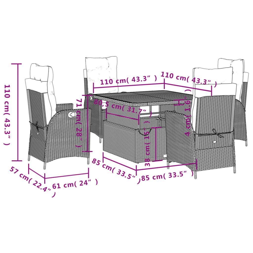 vidaXL 5-tlg. Garten-Essgruppe mit Kissen Schwarz Poly Rattan