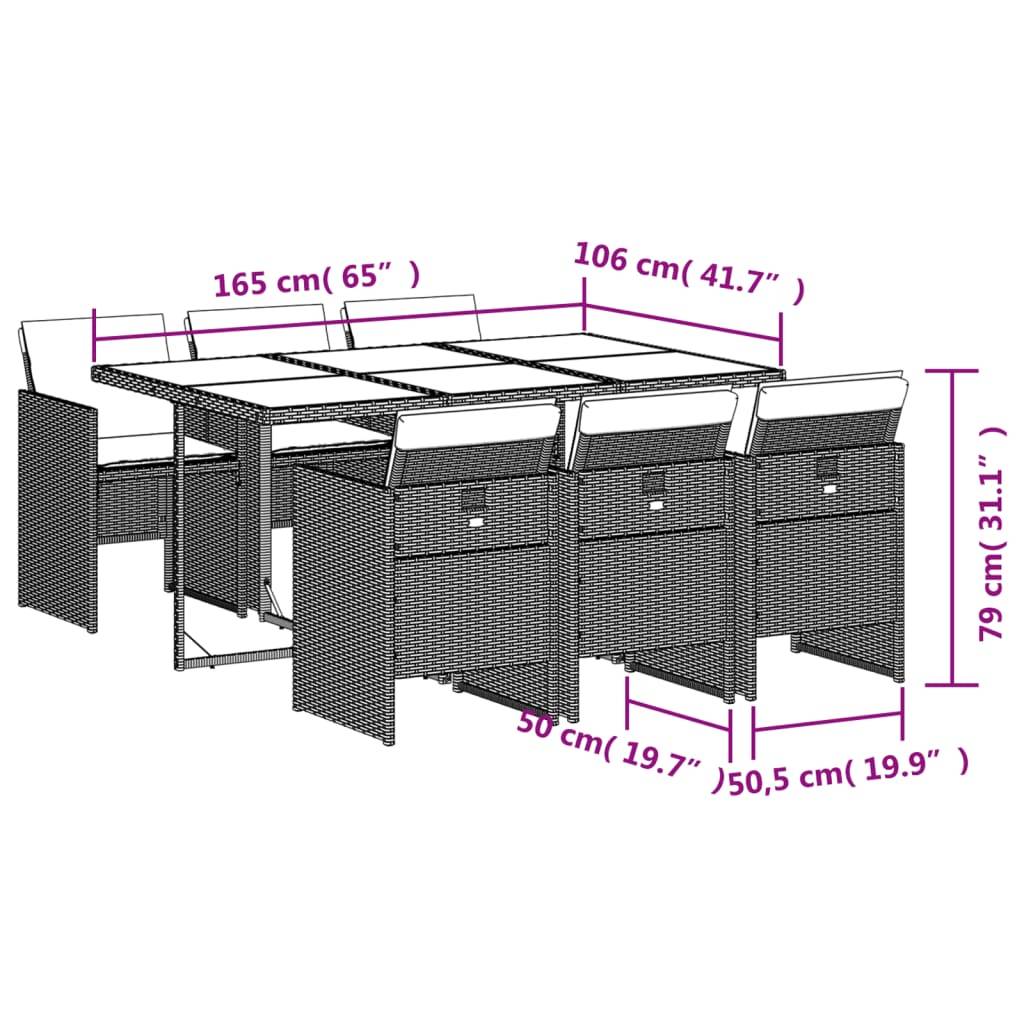 vidaXL 7-teiliges Garten-Ess-Set mit Kissen, grau, Polyrattan