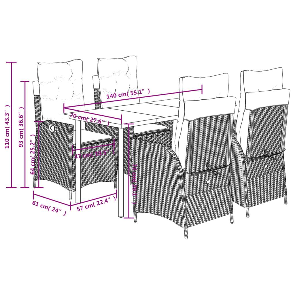 vidaXL 5-tlg. Garten-Essgruppe mit Kissen Beige Poly Rattan