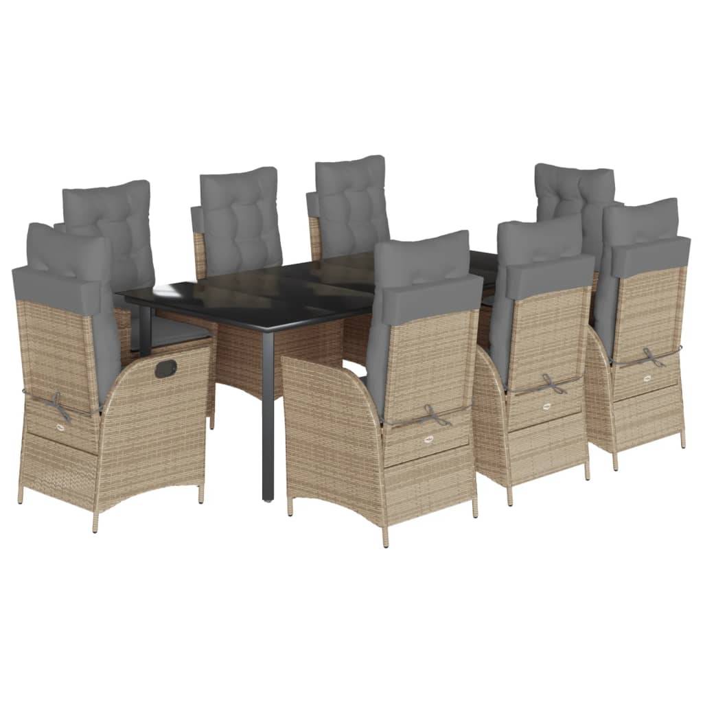 vidaXL 9-tlg. Garten-Essgruppe mit Kissen Beige Poly Rattan
