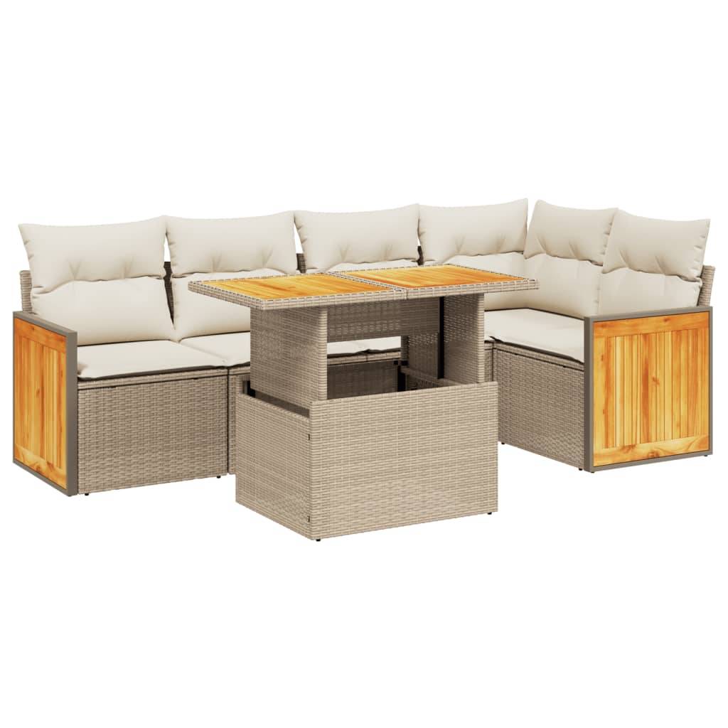 vidaXL 6-tlg. Garten-Sofagarnitur mit Kissen Beige Poly Rattan