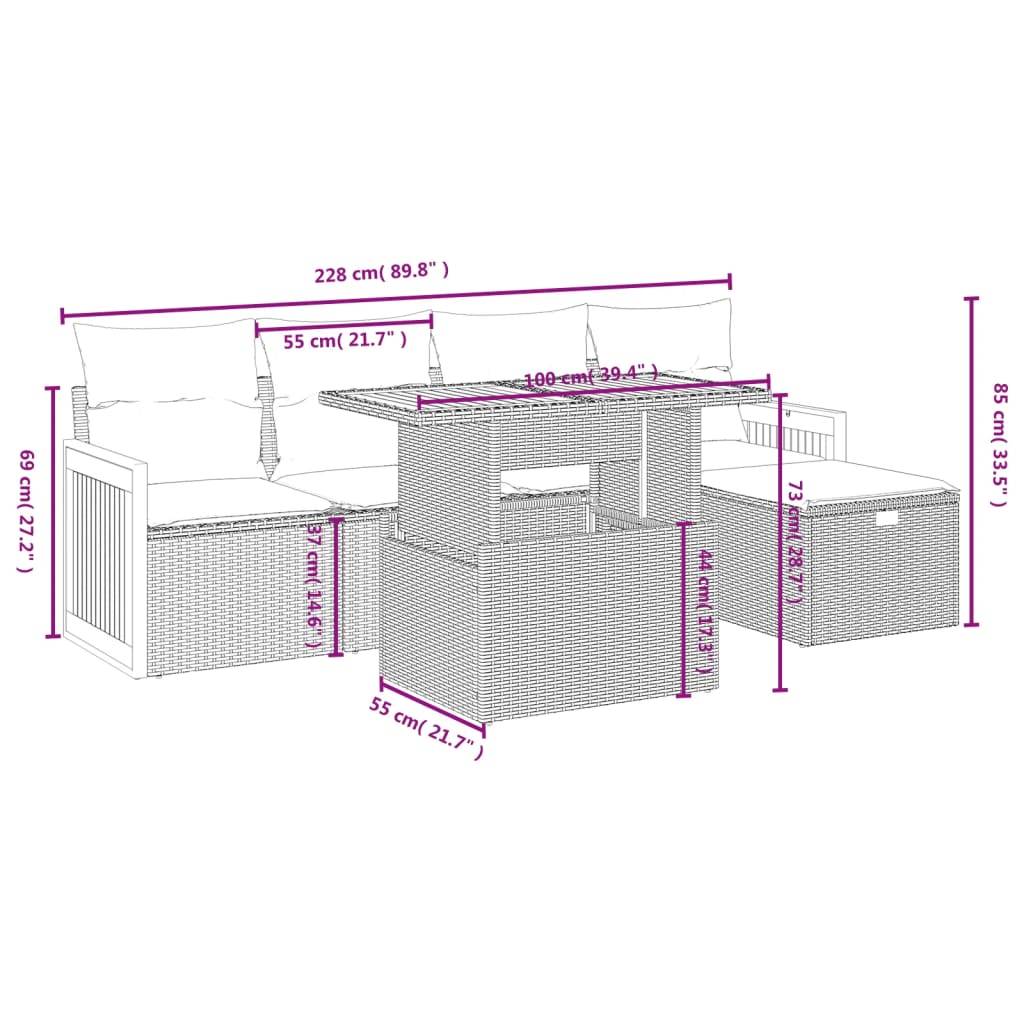 vidaXL 6-tlg. Garten-Sofagarnitur mit Kissen Grau Poly Rattan