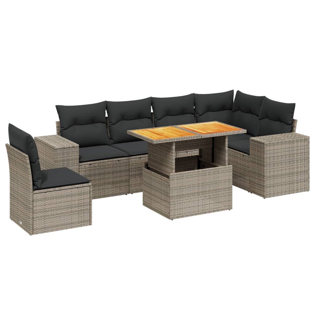 vidaXL 7-tlg. Garten-Sofagarnitur mit Kissen Grau Poly Rattan