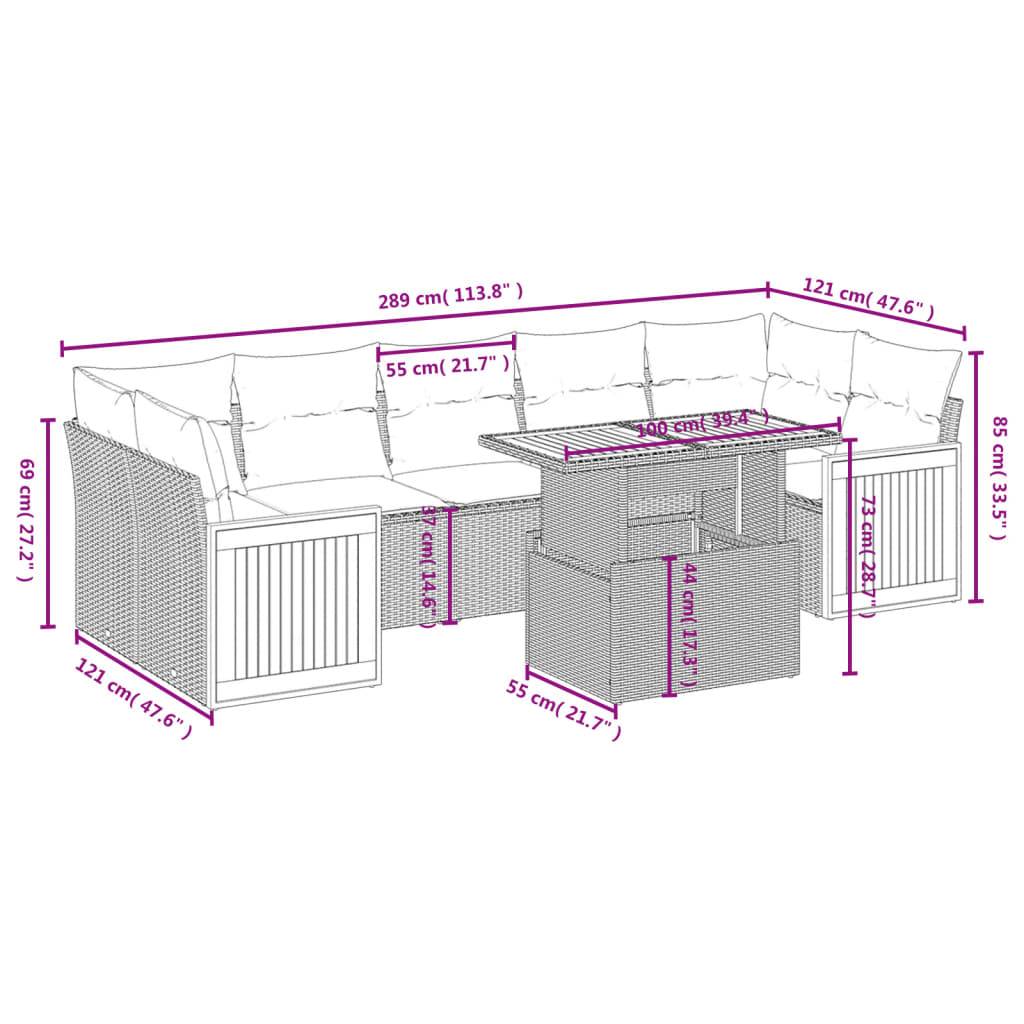 vidaXL 8-tlg. Garten-Sofagarnitur mit Kissen Schwarz Poly Rattan