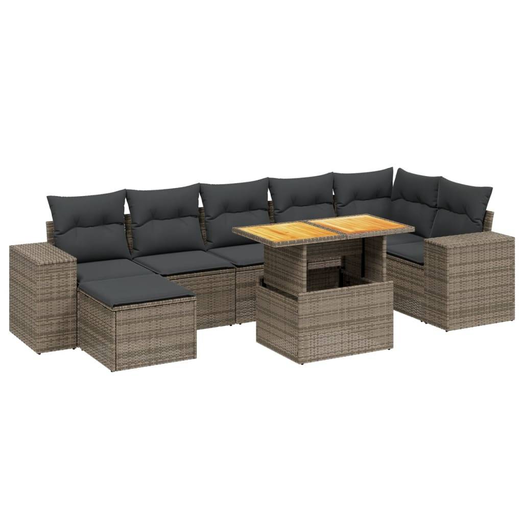 vidaXL 8-tlg. Garten-Sofagarnitur mit Kissen Grau Poly Rattan