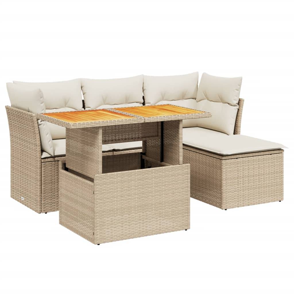 vidaXL 6-tlg. Garten-Sofagarnitur mit Kissen Beige Poly Rattan
