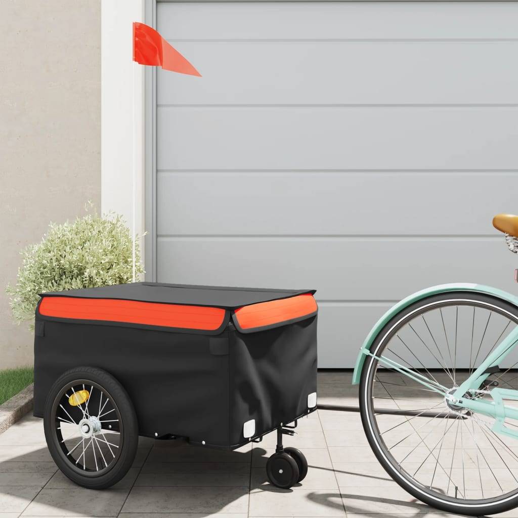 vidaXL Fahrradanhänger Schwarz und Orange 45 kg Eisen