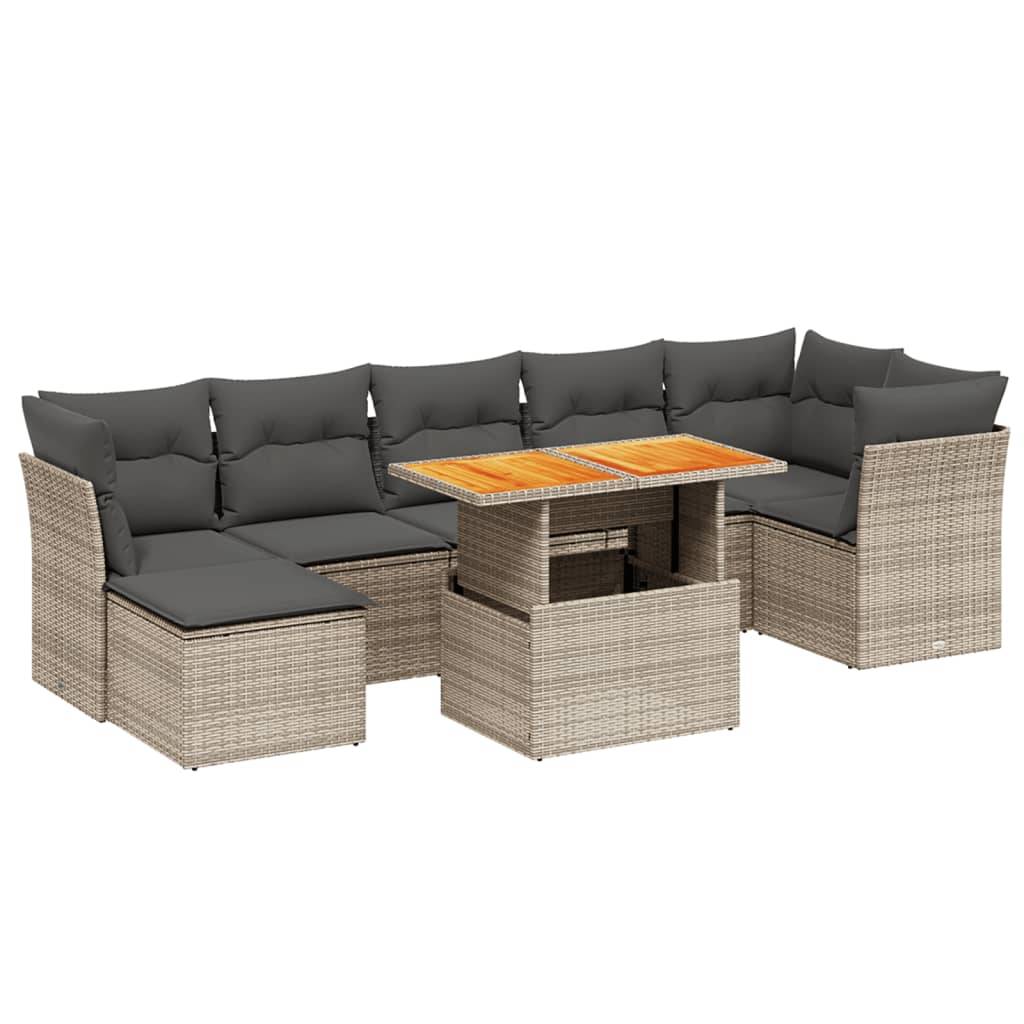 vidaXL 8-tlg. Garten-Sofagarnitur mit Kissen Grau Poly Rattan