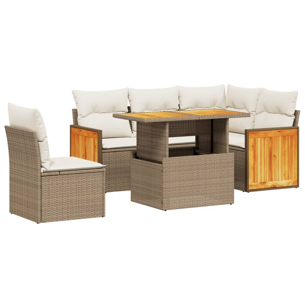 vidaXL 6-tlg. Garten-Sofagarnitur mit Kissen Beige Poly Rattan
