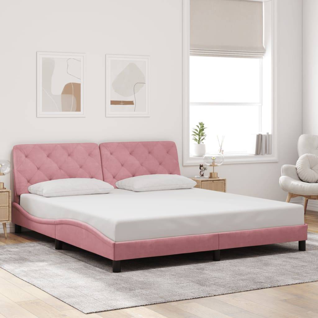 vidaXL Bettgestell mit LED-Leuchten Rosa 180x200 cm Samt