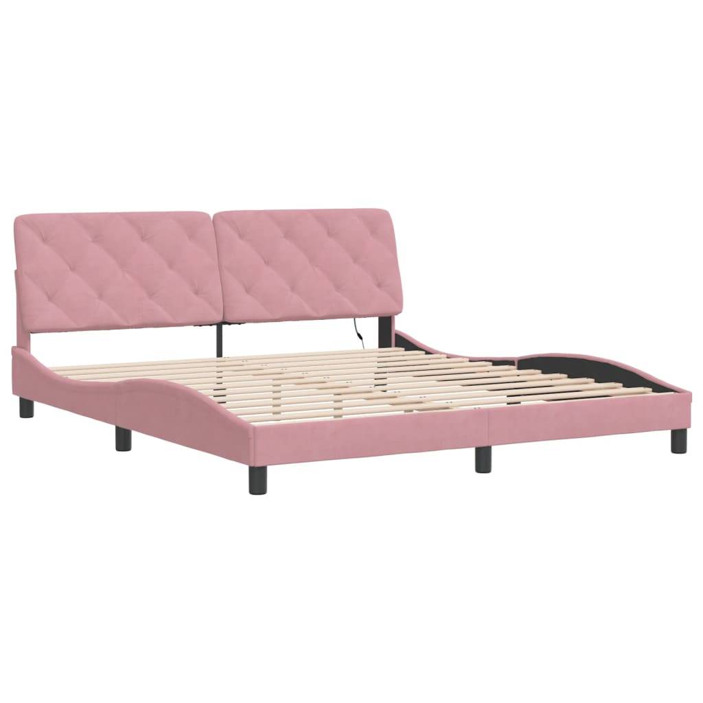 vidaXL Bettgestell mit LED-Leuchten Rosa 180x200 cm Samt